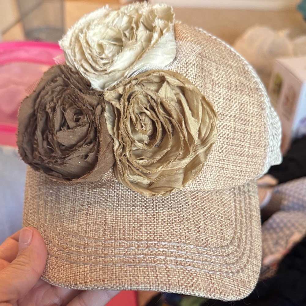 Beige Cap with Floral Accents